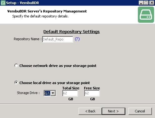 repository details to store the backup data